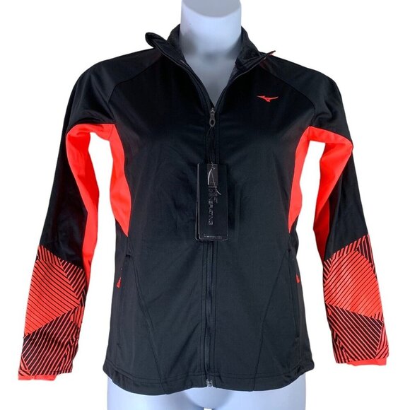 Mizuno Sz Small Jacket Heat Generating Zip Up Black Coral Activewear Sweatshirt - Picture 1 of 4
